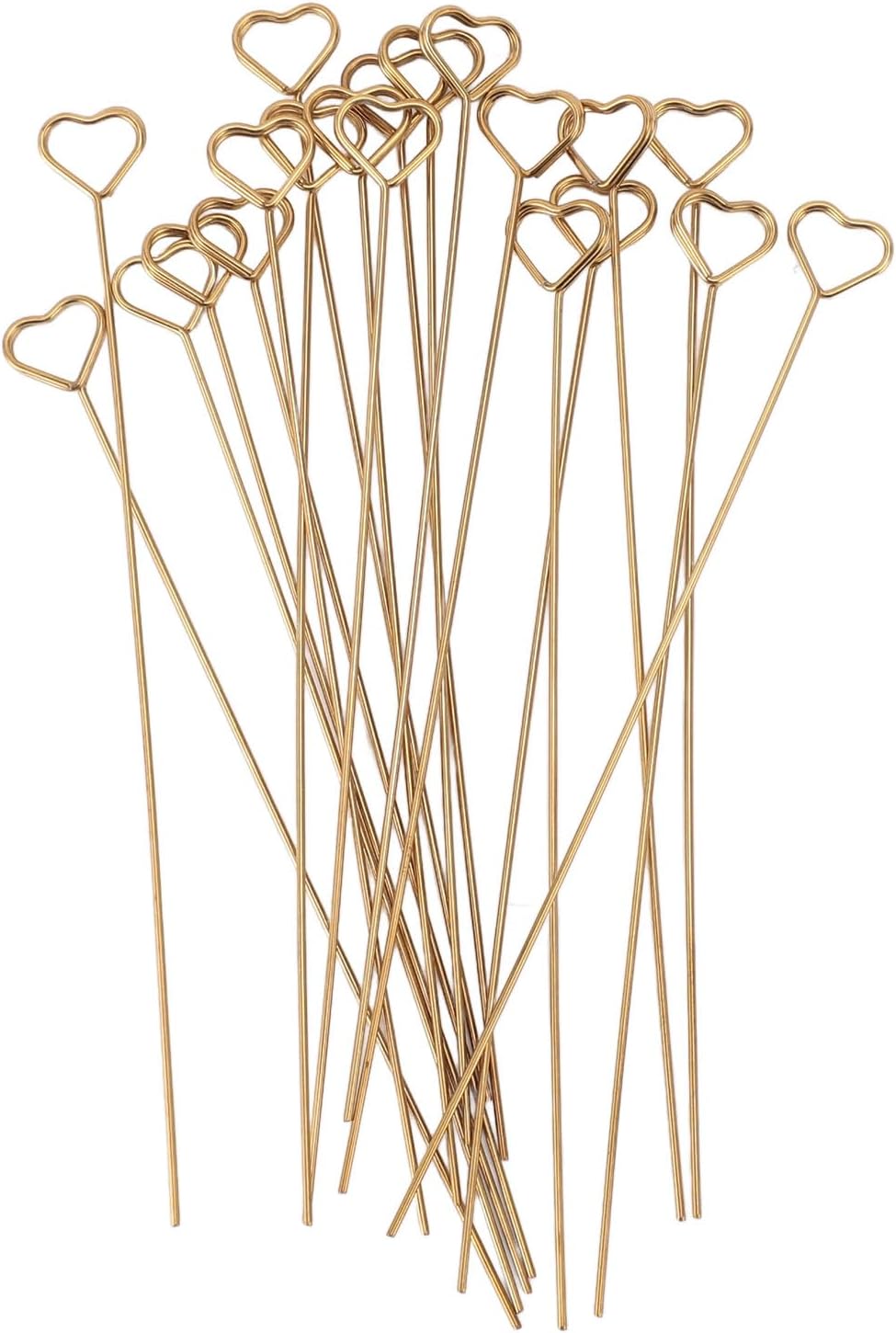 50Pcs Gold Metal Wire Card Holder, 6in Photo Memo Clips, Reusable Floral Picks Clips for Wedding Party Birthday Cake, Place Card Holder for Flower Arrangement (Heart Shaped)