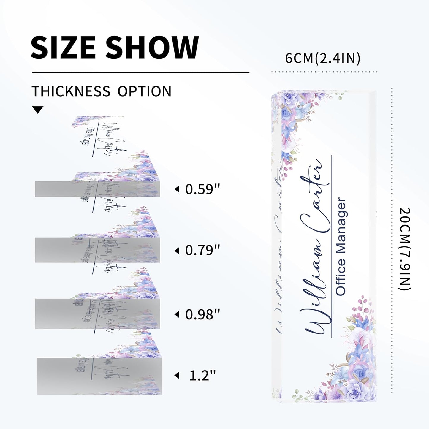 Personalized Name Plate for Desk Custom Acrylic Desk Name Plate Custom Employee Appreciation Gifts Office Gifts for Women, Men, Boss, Coworkers, Teacher, Nurse (Purple Flower)