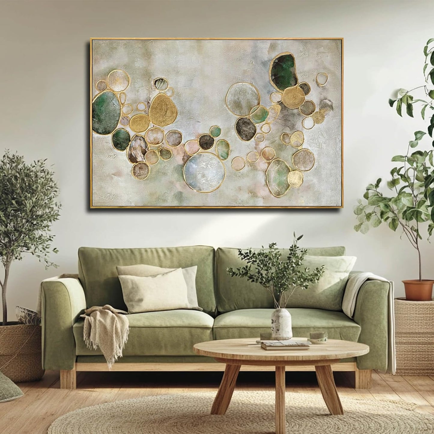 YJYart Gold Line Home Wall Decor Abstract Wall Art Neutral Canvas Artwork 32"x48" Decorations for Bedroom Large Paintings for Living Room