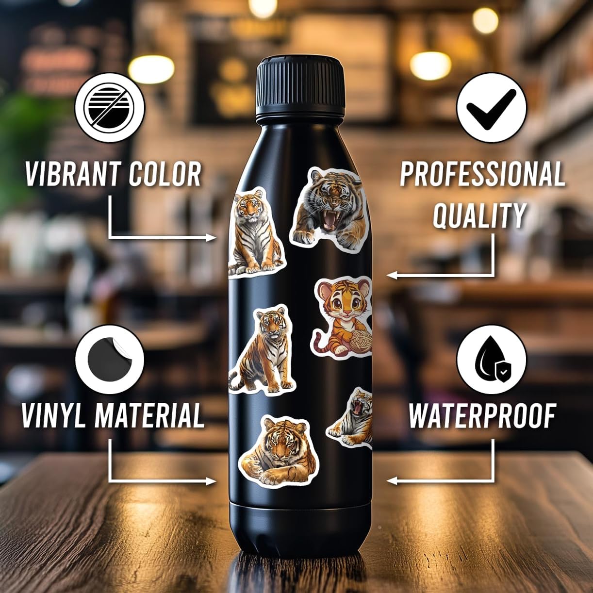 108 PCS Cute Tiger Stickers, Waterproof Vinyl Animal Stickers for Kids Teens Adults, Jungle Wildlife Decals for Laptop, Phone, Water Bottles, Journaling, Scrapbooking, Party