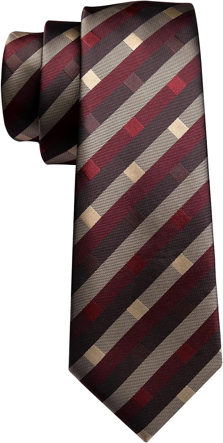 Barry.Wang Designer Classic Ties for Men Set Formal Pocket Square Cufflink Check Plaid