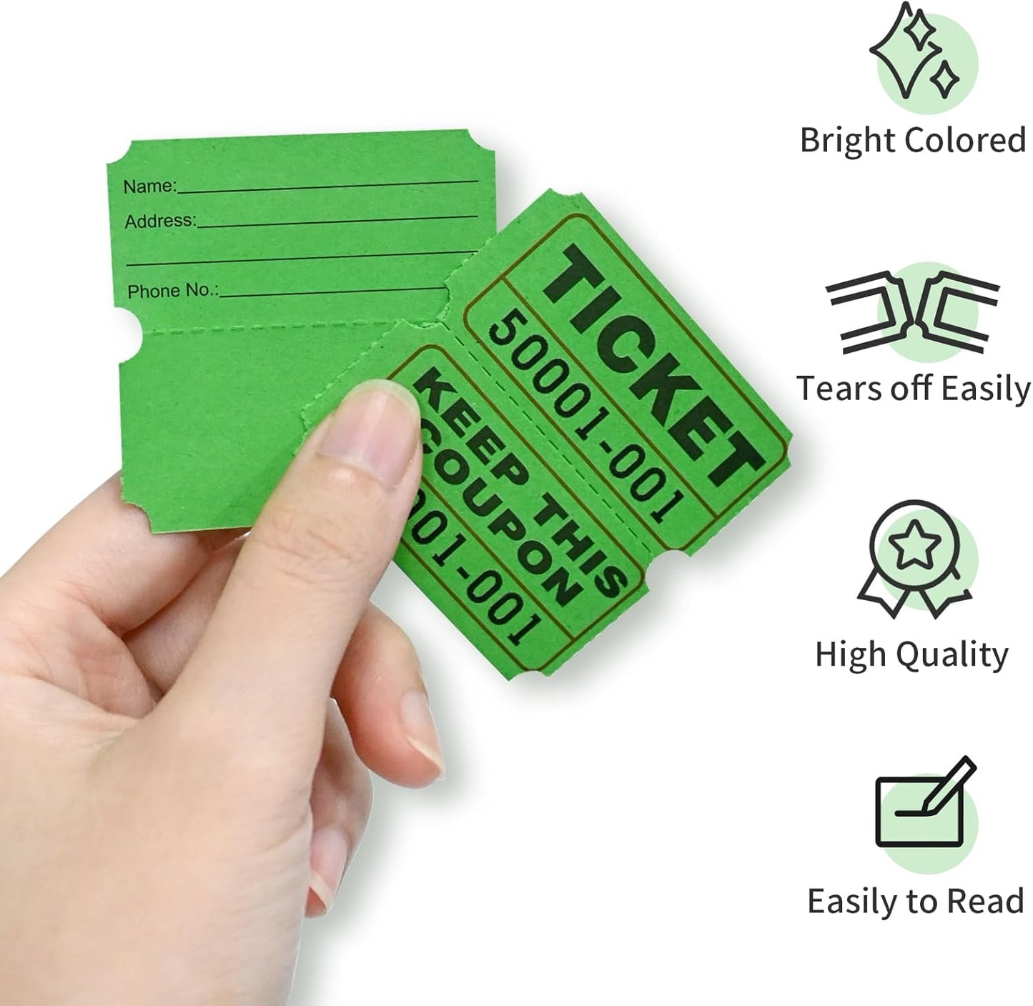 L LIKED Raffle Tickets Double Rolls 1000 per Roll 50/50 Raffle Tickets for Events, Entry, Class Reward, Prizes (Green)