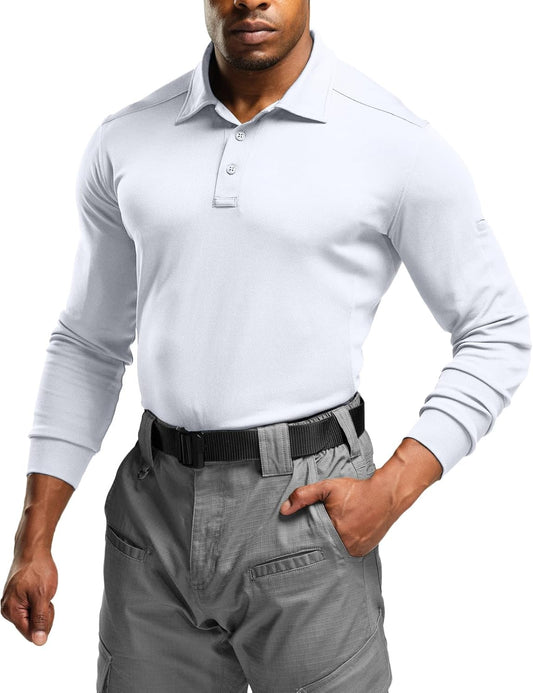 CQR Men's Polo Shirt, Long Sleeve Tactical Shirts, Outdoor UPF 50+ Pique Shirt, Dry Fit Lightweight Golf Shirts