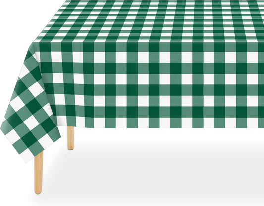 QIKSION Green Gingham Tablecloth Disposable 3 Pack, 54 x 108 Inch Green and White Checkered Table Cloth for Rectangle Tables, Plastic Table Cover