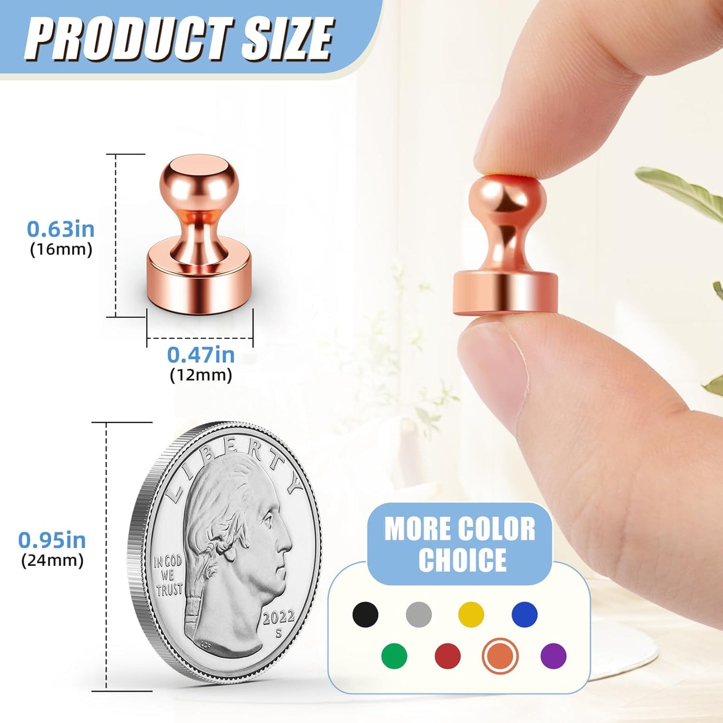 FINDMAG 16 Pack Whiteboard Magnets, Strong Neodymium Small Magnet for Craft, Multi-Use Refrigerator Magnet for Hanging, Fridge, Kitchen (Rose Gold)