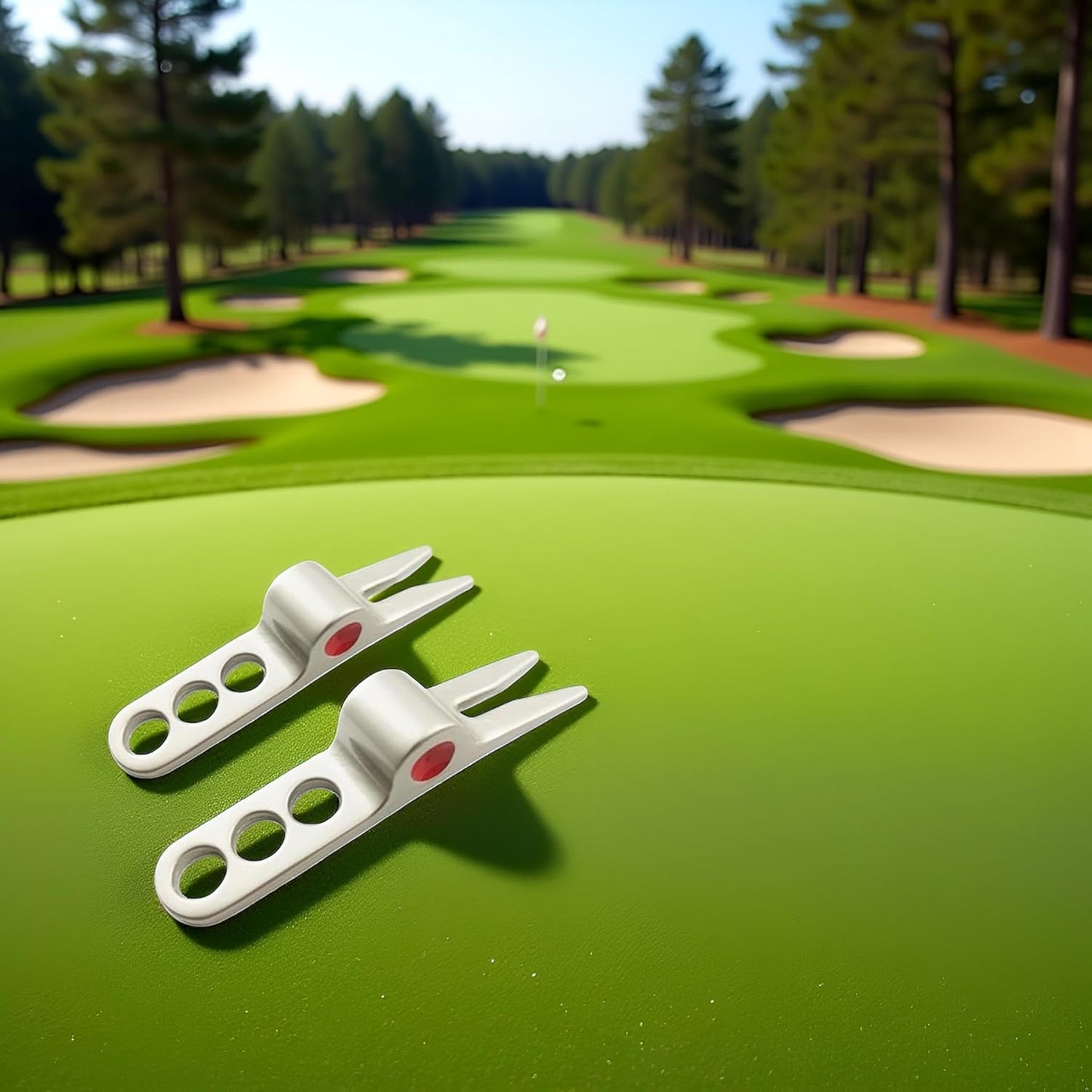 Jowxsx 2 Pcs Silver Golf Ball Fork Pivot Divot Repair Tool Compatible Divot Tools for Golf Divot Tools, On-Course Accessories