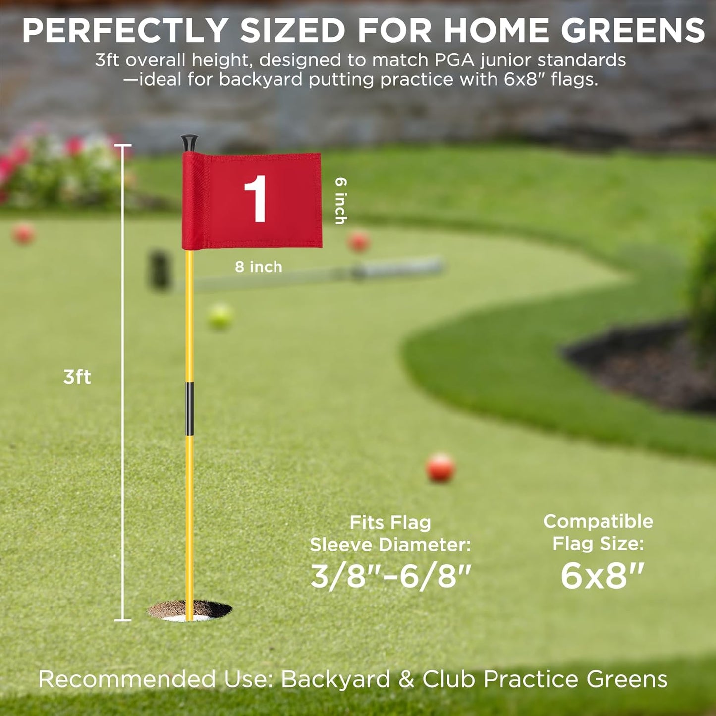 KINGTOP Golf Flagstick - Portable Design, Practice Putting Green Flag Stick for Yard, Club - Golf Pole Pin Flagpole, 3FT or 6FT Heights Available