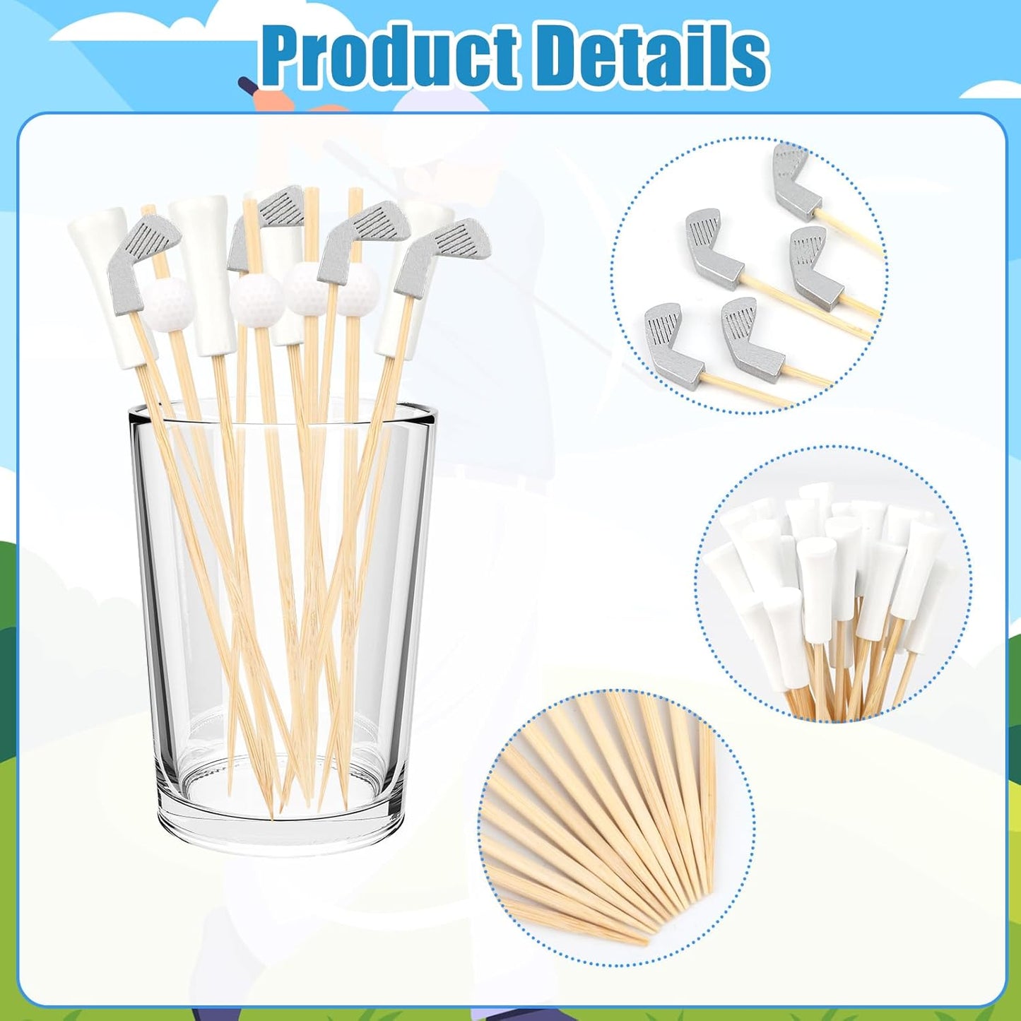 300Pcs Golf Cocktail Picks, Golf Toothpicks Skewers Fruit Picks Decorative Toothpicks for Appetizers Cocktail Garnish Sports Party Supplies