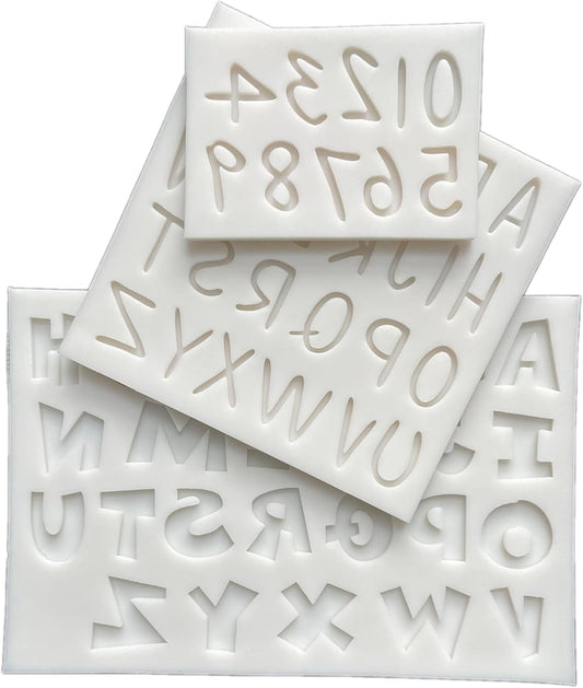 3-Piece Comics Cartoon Style Letters & Numbers Silicone Mold Set for Various Crafts - Perfect for Fondant Cakes, Chocolate, Resin, Gumpaste & DIY Creations