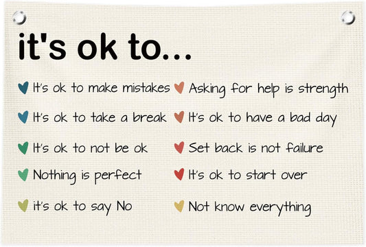 Classroom Wall Decor,Mental Health Canvas Banner Flags,Positive Affirmations Wall Decor for Homeschool Classroom Preschool Nursery Kids Room,30x20 Inch