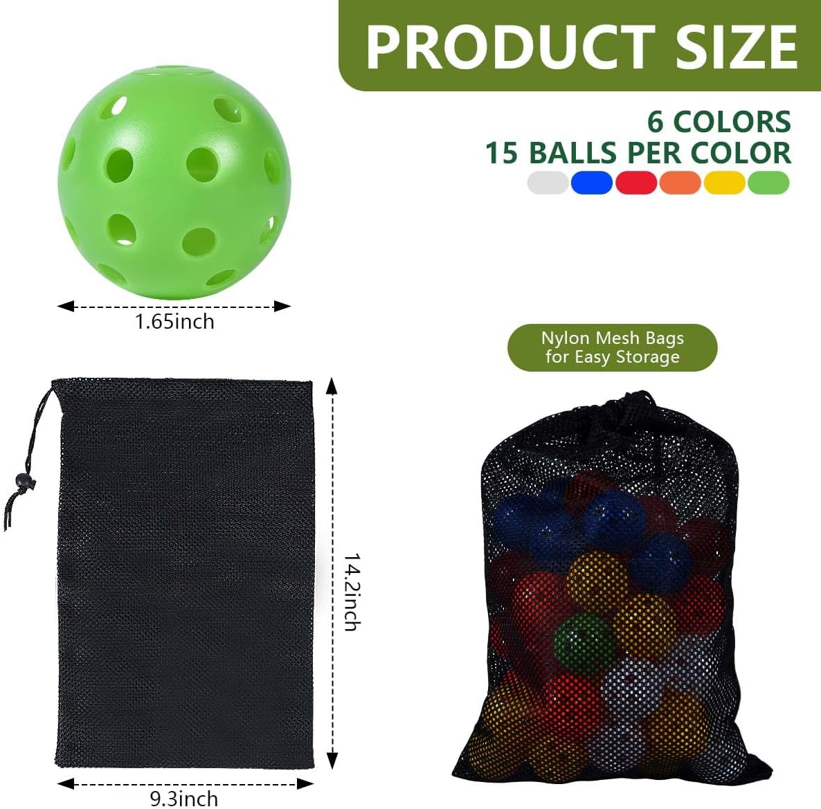90 Pack Colorful Plastic Practice Golf Balls Airflow Hollow Training Golf Balls with Nylon Mesh Bags for Driving Range, Swing Practice, Outdoor or Home Use