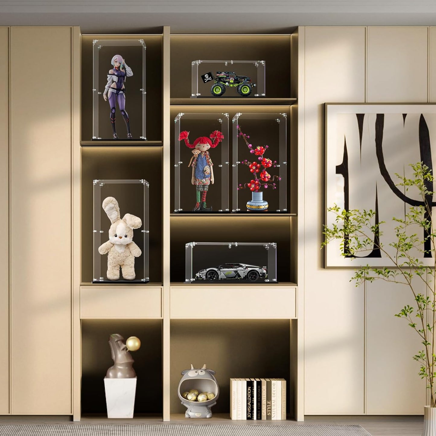 Clear Acrylic Display Case, Zimo momo Self-Assemble Showcase for Collectibles, Action Figures,Dolls, Toys - Alternative Glass Box for Commemorative Gifts(13.7x11.8x23.6 inch, 35x30x60 cm)