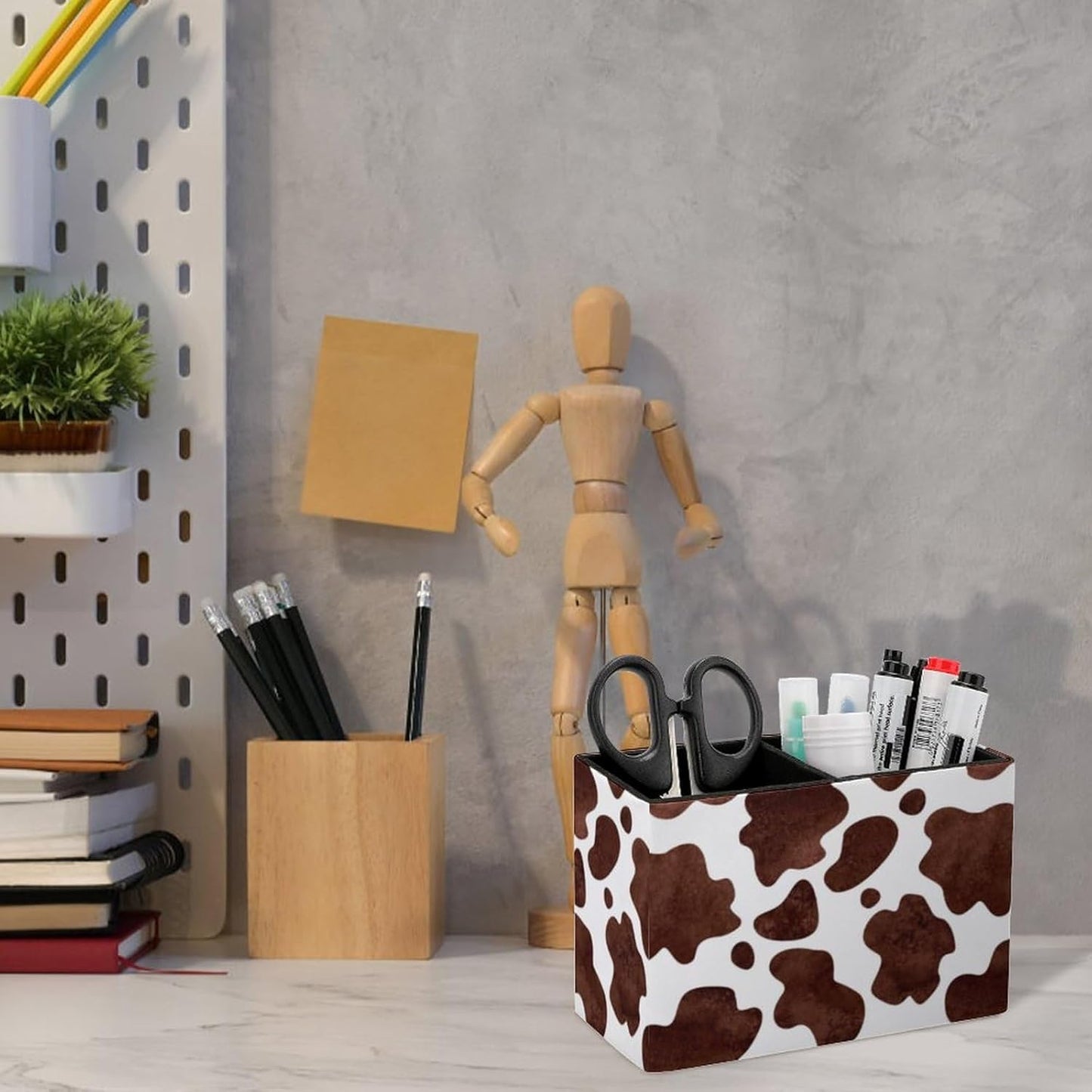 Pen Holder, Pencil Holder for Desk Organizer, Animal Print Cow Skin PU Leather Pencil Cups Desktop Stationery Storage Makeup Brush Holder Pen Organizer for Office Home