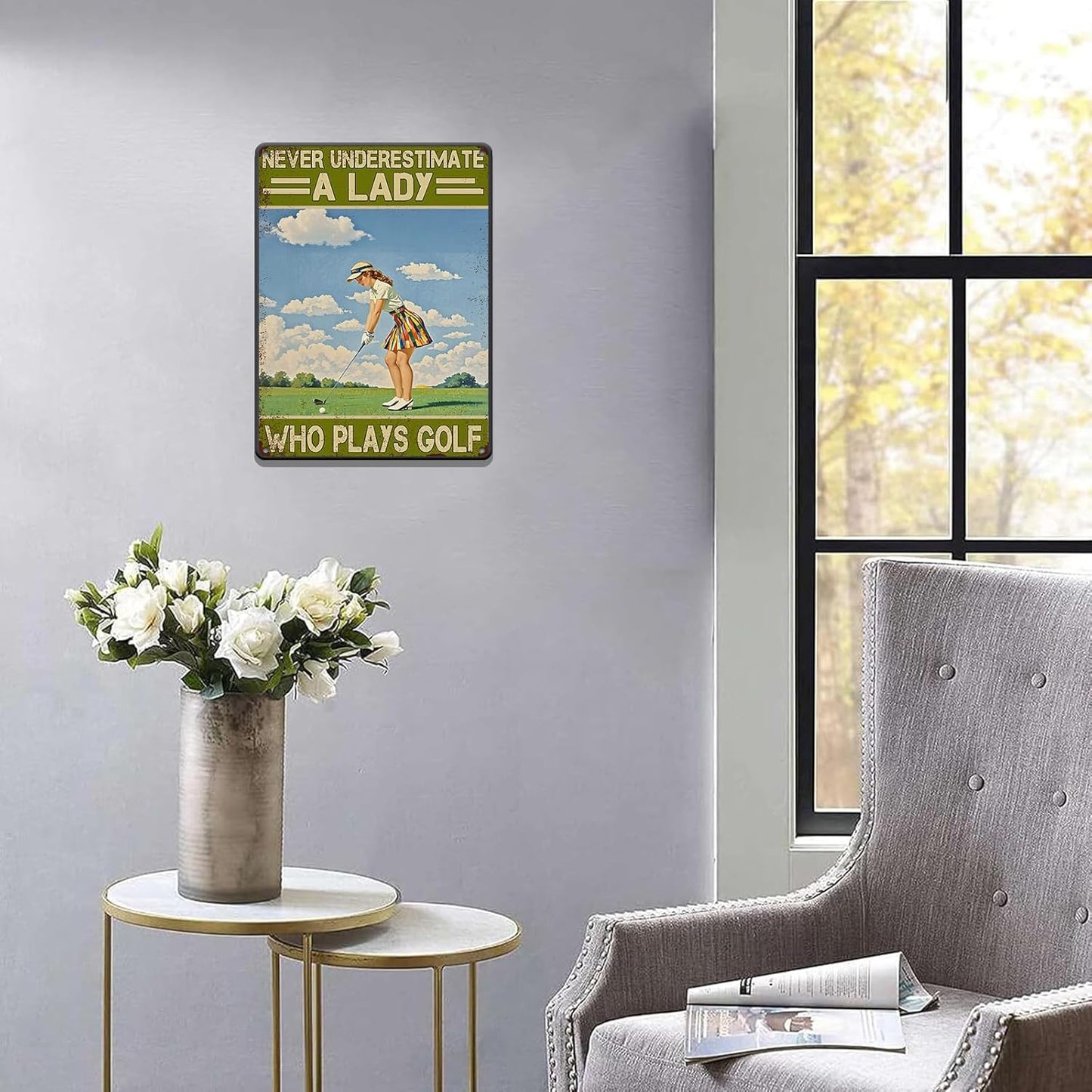 Golf Vintage Tin Sign Metal Sign Never Underestimate A Lady Who Plays Golf Iron Painting Vintage Wall Decoration Poster For Home Club Man Cave Sign 12x16 Inch
