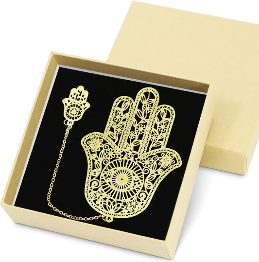 Metal Bookmarks with Chain, Golden Hollow Bookmark, Book Marks for Reading Women, Unique Evil Eye Book Mark, Hamsa Evil Eye Gifts for Book Lovers Writers Readers Children Teens Men Women Adults