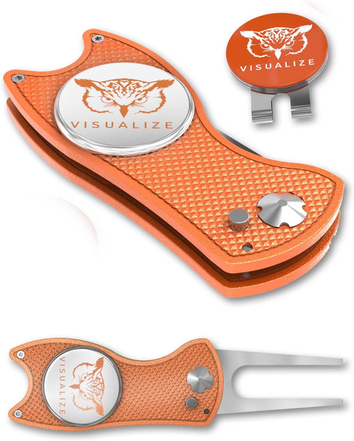 VISUALIZE Elite Switchblade Golf Divot Repair Tool Set with Ball Marker - Sturdy Anodized Aluminum - Perfect Golf Accessory Gift