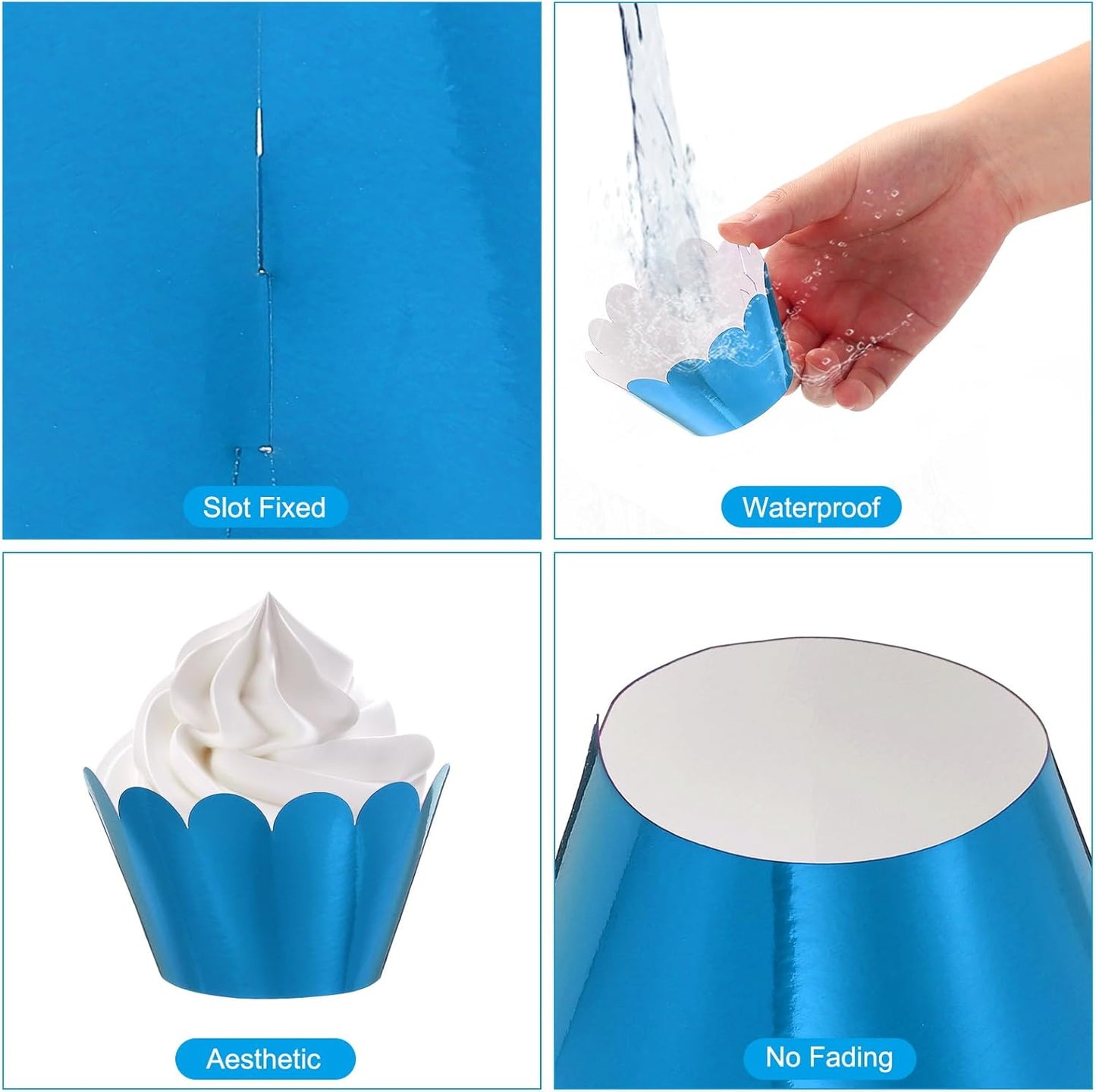 PATIKIL Cupcake Wrappers Paper, 50 Pack Baking Cups Standard Wave Decoration for Anniversary Birthday Weddings and Parties, Reflective Blue
