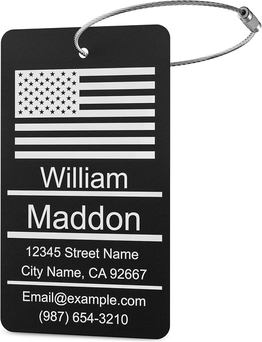 Luggage Tags for Suitcase - Black Personalized Engraved Metal Tag for Cruise Travel - Custom Name Tags Suitable for Bags and Backpacks,Vertical (2x3.5'')