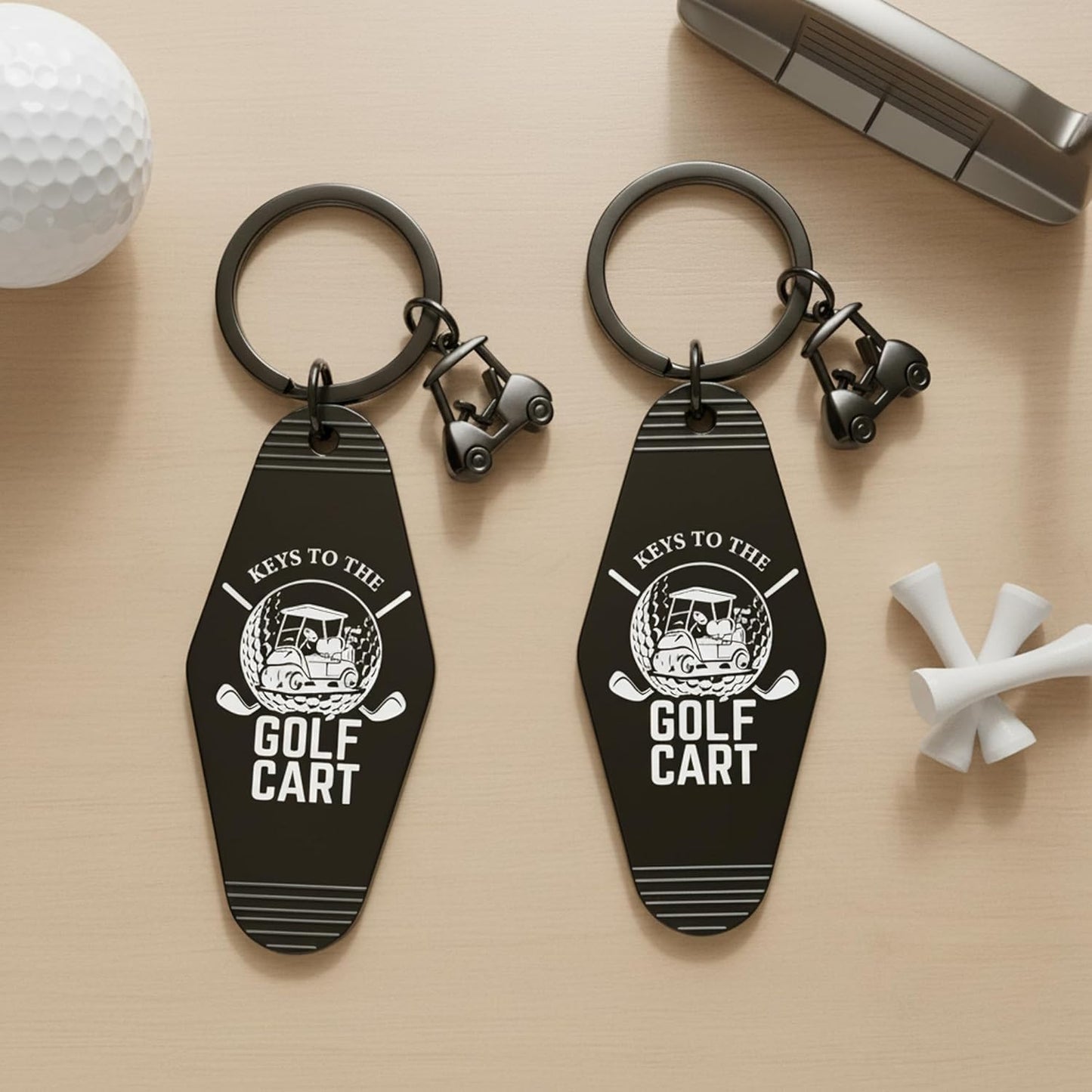 2pcs Golf Cart Keychain for Golfer, Retro Metal Car Accessories, Funny Golf Birthday Gifts Key Ring for Men Father Husband