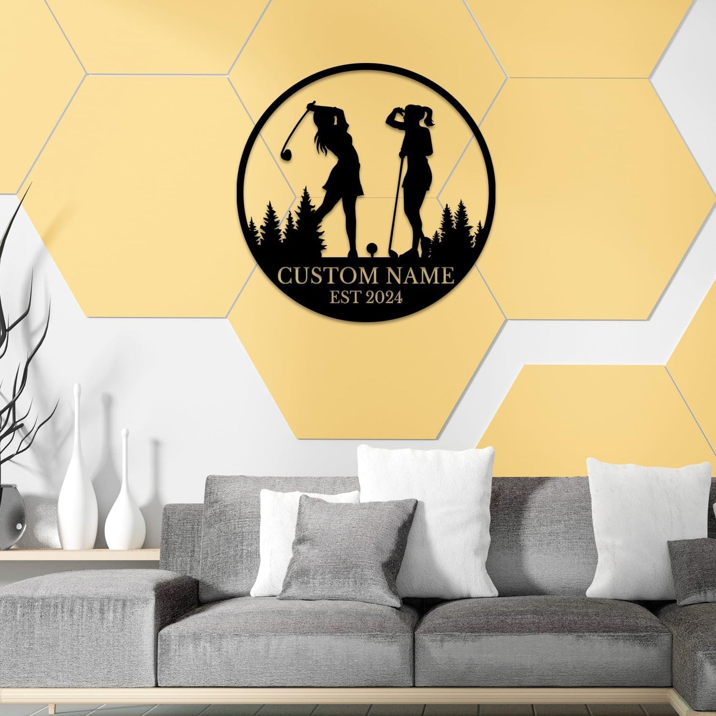 Personalized Custom Crossed Golf Metal Wall Art,Personalized Golfer Name Sign Decoration For Room,Hole Golf Club Decoration (Golf B)