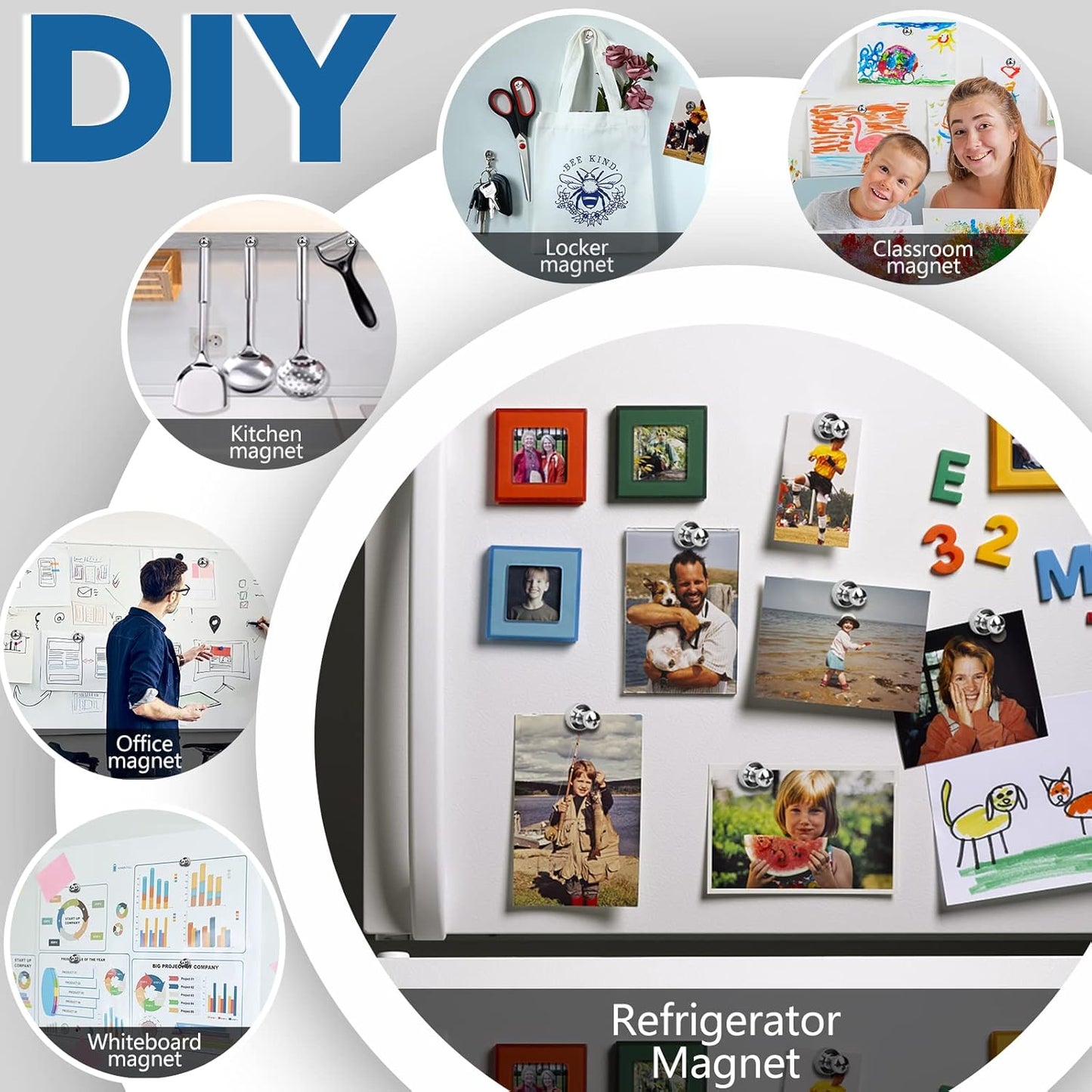 LOVIMAG Fridge Magnets 40Pcs Refrigerator Whiteboard Small Strong Magnet Classroom Kitchen Accessories Decorative Locker Set Decor Must Haves Office Calendar Refrigerador Magnetic Cute Crafts Silver