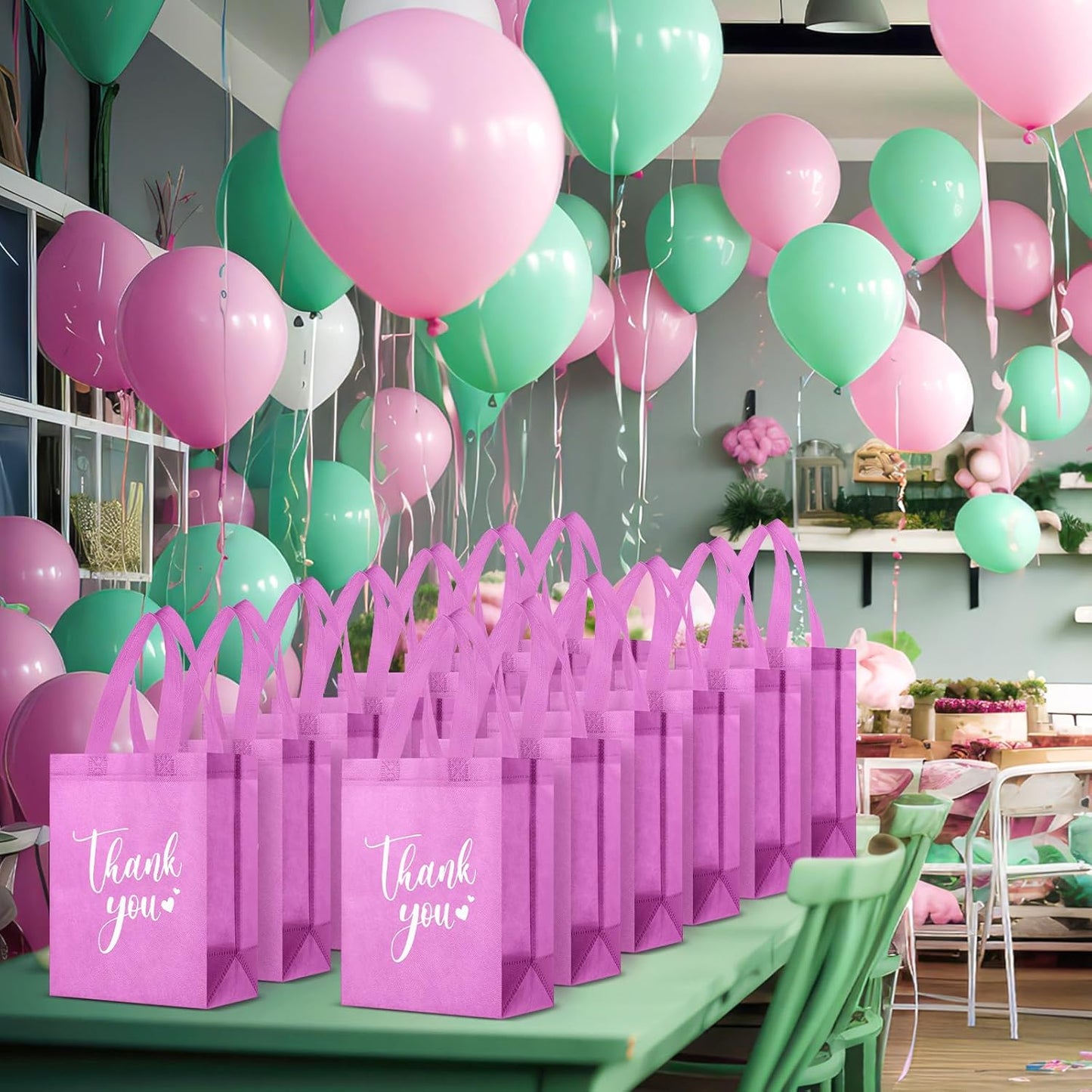 Sweetude 30 Pcs Thank You Gift Bags with Handles Bulk Reusable Goodie Bag Non Woven Foldable Handbag for Graduation Wedding Bridesmaid Gifts (10 x 8 x 4 Inch,Pink)