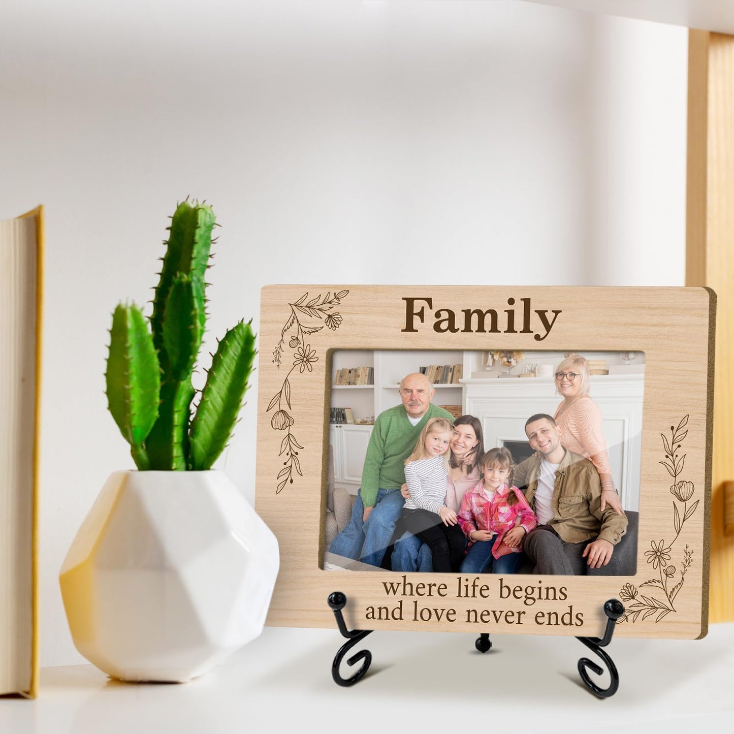 Family Picture Frame, Wooden Photo Frame with Stand, Birthday Gifts for Women Mom Dad Family Member Wife Grandma, Home Office Desk Decor Photo Frame Tabletop Display -xk33