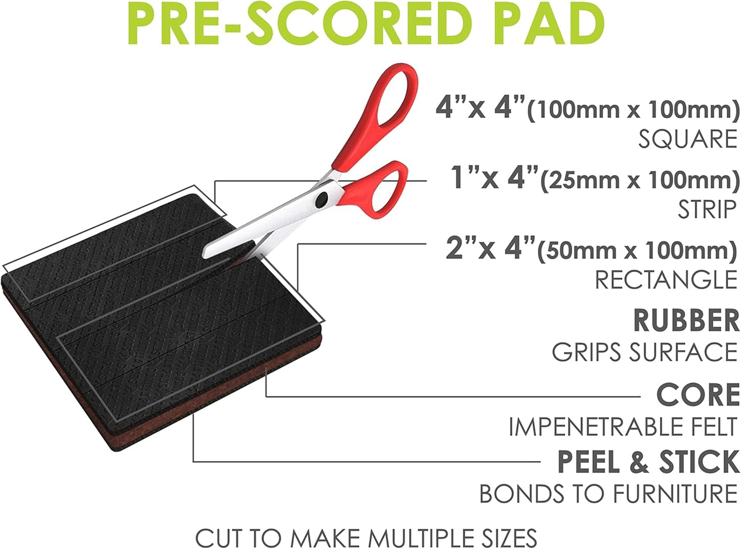 Slipstick GorillaPads Non Slip Furniture Pads/Gripper Feet Floor Protectors (Set of 4) Premium 4 Inch Pre-Scored Square Self Adhesive Rubber Stoppers for Furniture Legs, Black, CB157