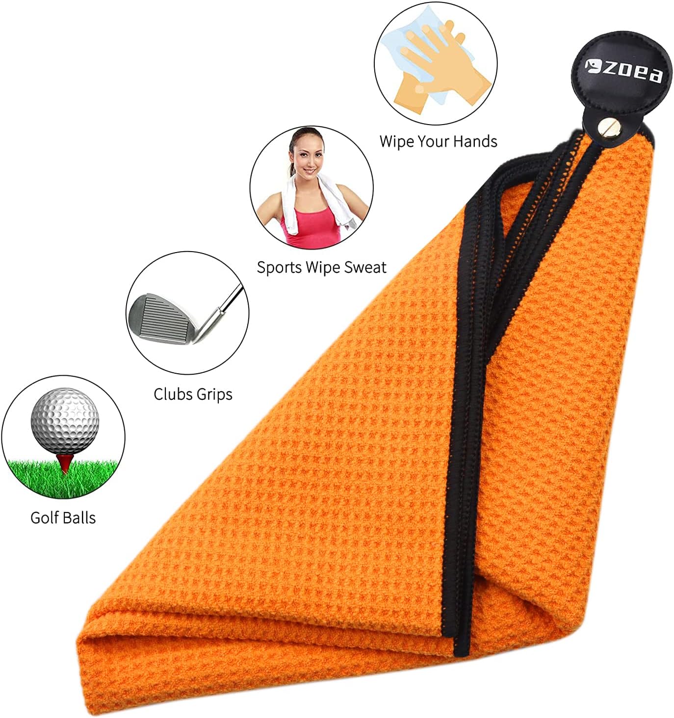 ZOEA Magnetic Towel, Magnetic Clip for Golf Towel, Microfiber Fabric Waffle Pattern Towels Industrial Strength Magnet for Strong Hold to Golf Carts or Clubs (1, Orange)