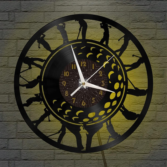 Generic Golf 2 Decoration Vinyl Wall Clock, Vinyl Record Clock Wall Art Silent & Non-Ticking(12 inchs C-LED), Brown