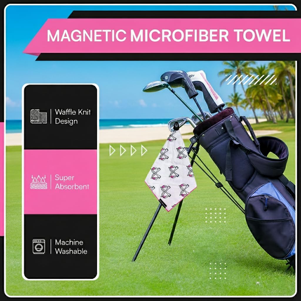 Magnetic Golf Towel Supporting Breast Cancer Research | 10% Profit Donation | 29” Waffle Microfiber | Removable High-Strength Magnet | Ultra Absorbent | Durable for Clubs & Balls