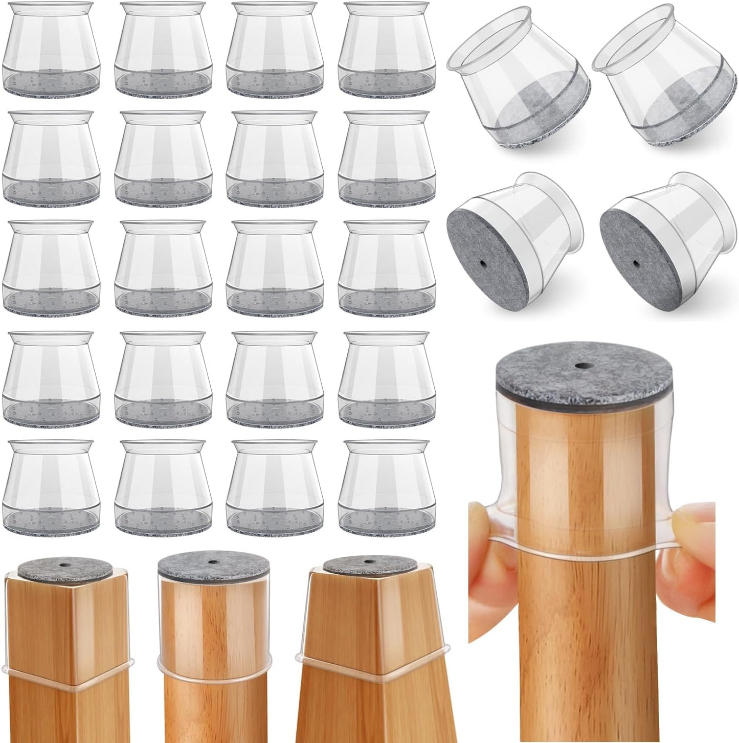 24 Pcs Chair Leg Floor Protectors Round, Silicone Felt Furniture Leg Pads Caps Covers for Hardwood Floors (Fit 1-5/16" to 2")
