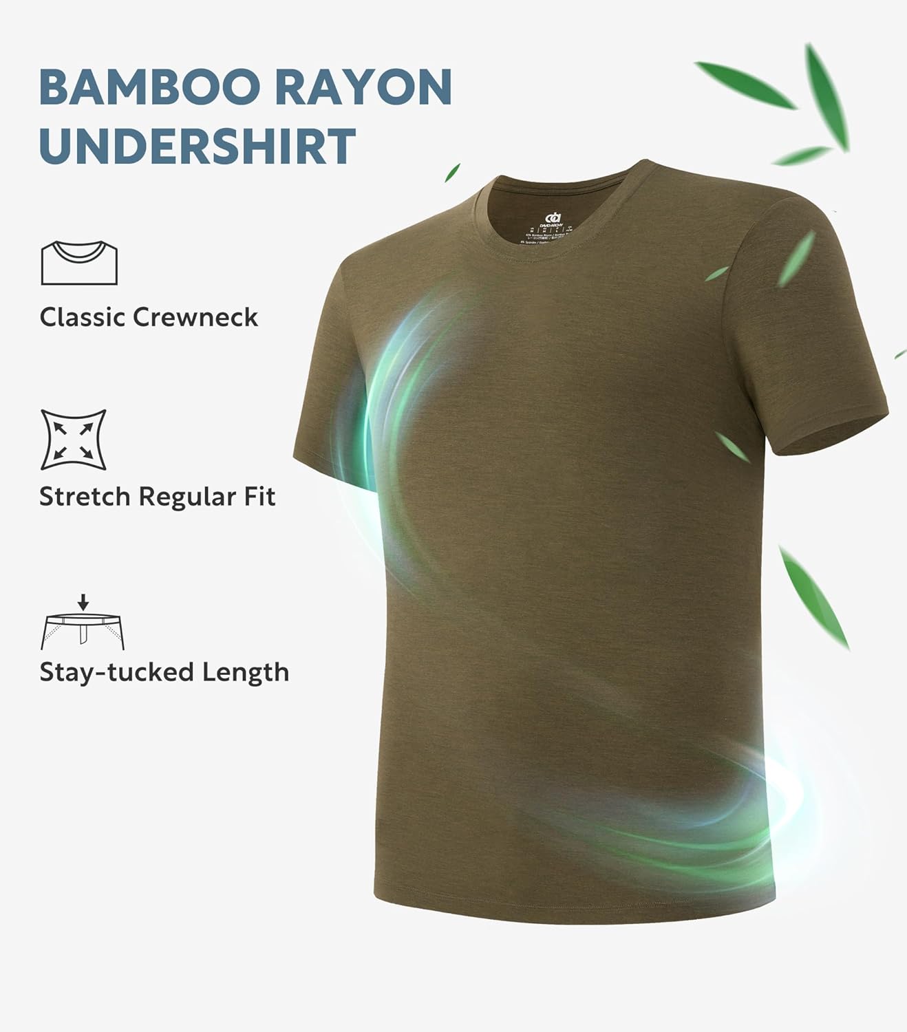 DAVID ARCHY Men's Undershirt Bamboo Rayon Moisture-Wicking Crewneck T-Shirts Stretch Tees for Men, 3 or 5 Pack