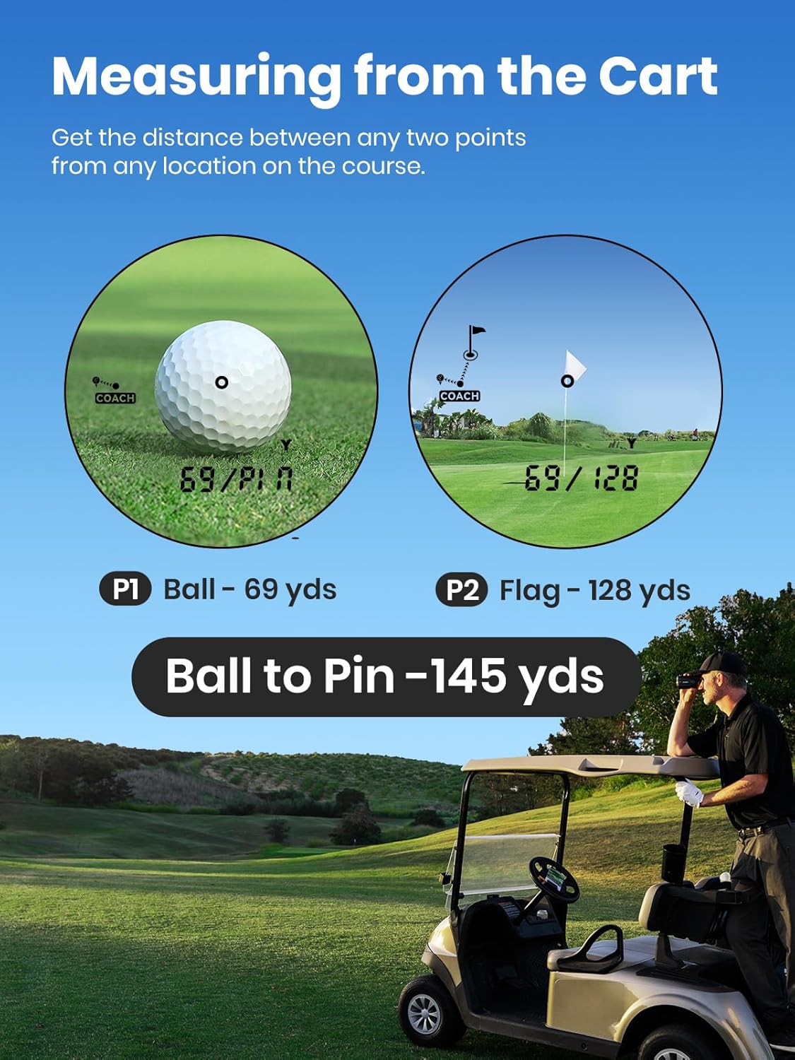 ACEGMET Golf Rangefinder with Slope & Coach Mode - 1300 Yards Laser Range Finder, Hybrid-pwr Rechargeable, 0.1s Flag Pin Locking Vibration, 7X Magnification, Dual-Color Display, Magnet