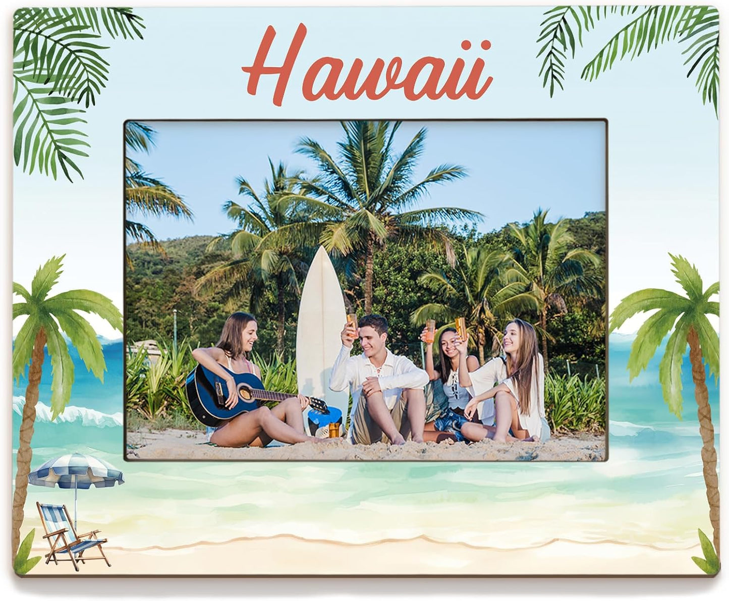 Hawaii Picture Frame 5x7, Beach Photo Frame, Gifts for Hawaii Trip, Travel PhotoFrame, Holiday Gifts for Family Couples Friends Wooden Picture Photo Frames for Desk Home Room Decor
