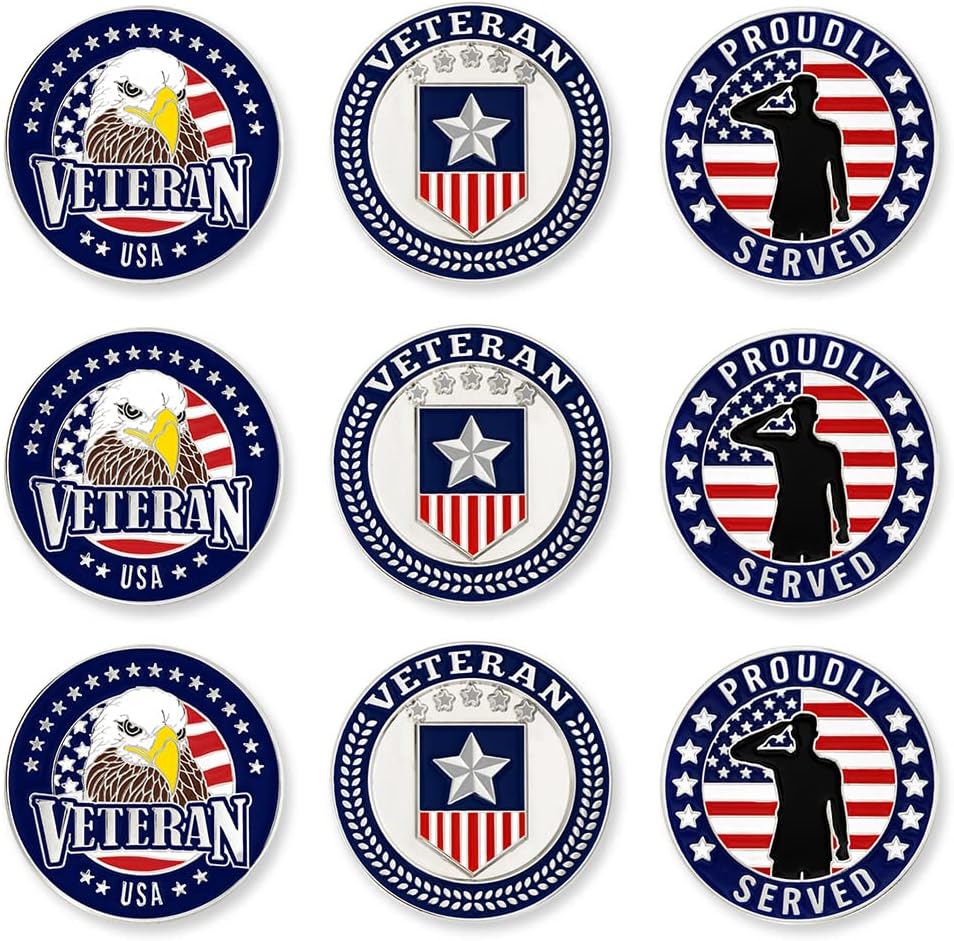 PinMart’s Mix Bundle Pack of 9 Golf Ball Markers - Golf Accessories for Men and Women – United States Eagle and American Flag Magnetic Ball Markers Set of 9