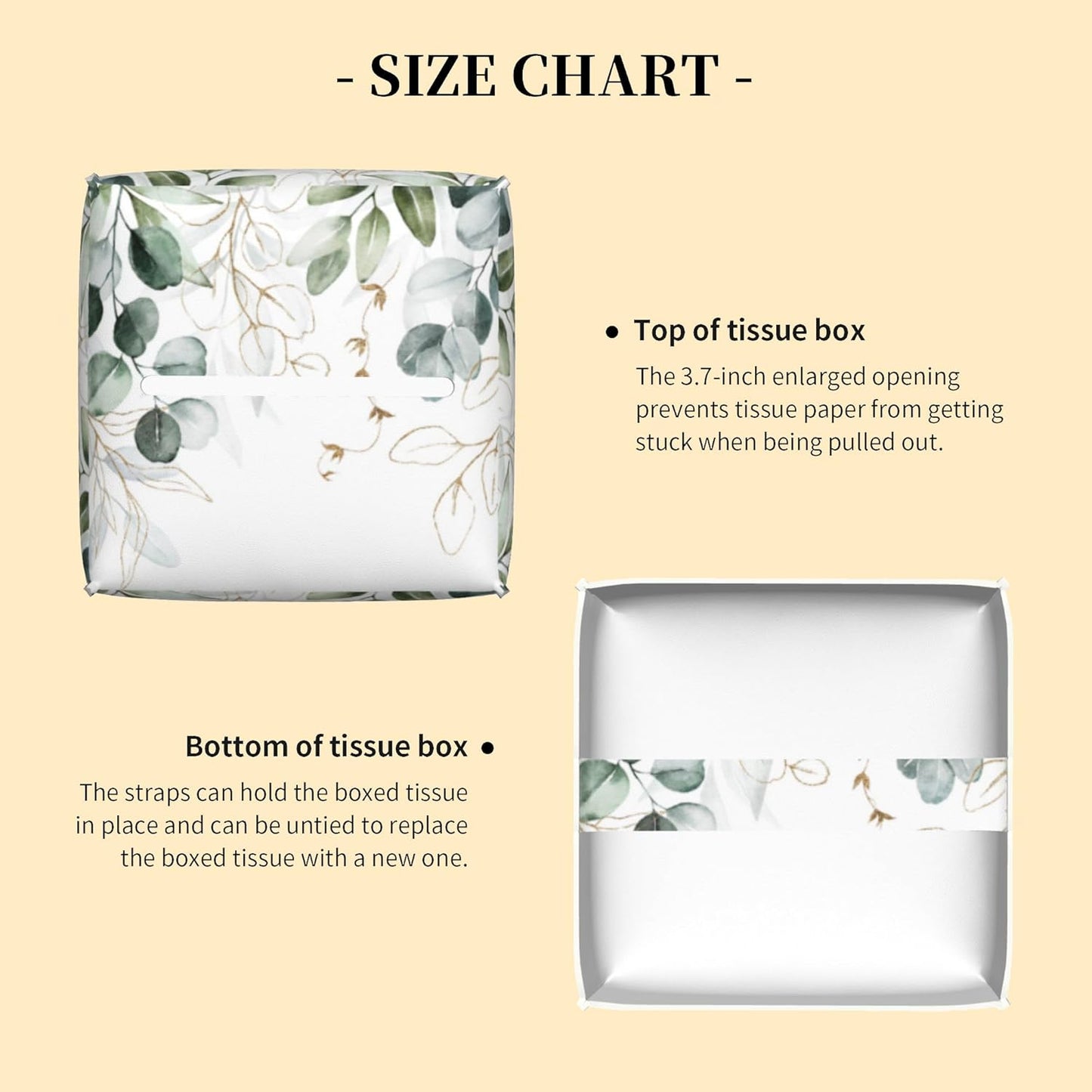 Tissue Box Cover Square,Eucalyptus Leaves Leaf Tissue Box Holder Waterproof Leather Facial Paper Case Modern Home Decoration for Bedroom Dresser Night Stand Office Desk