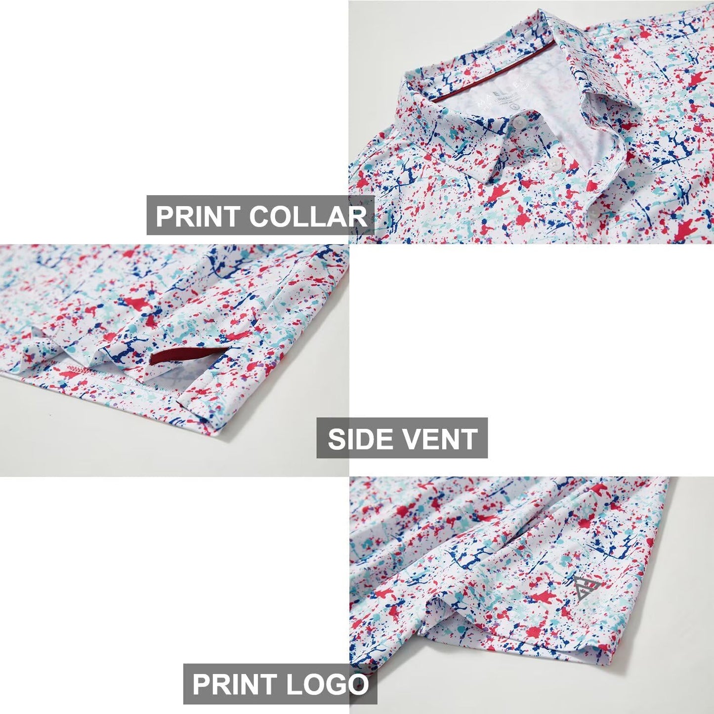 Golf Shirts for Men Dry Fit Short Sleeve Print Performance Moisture Wicking Polo Shirt