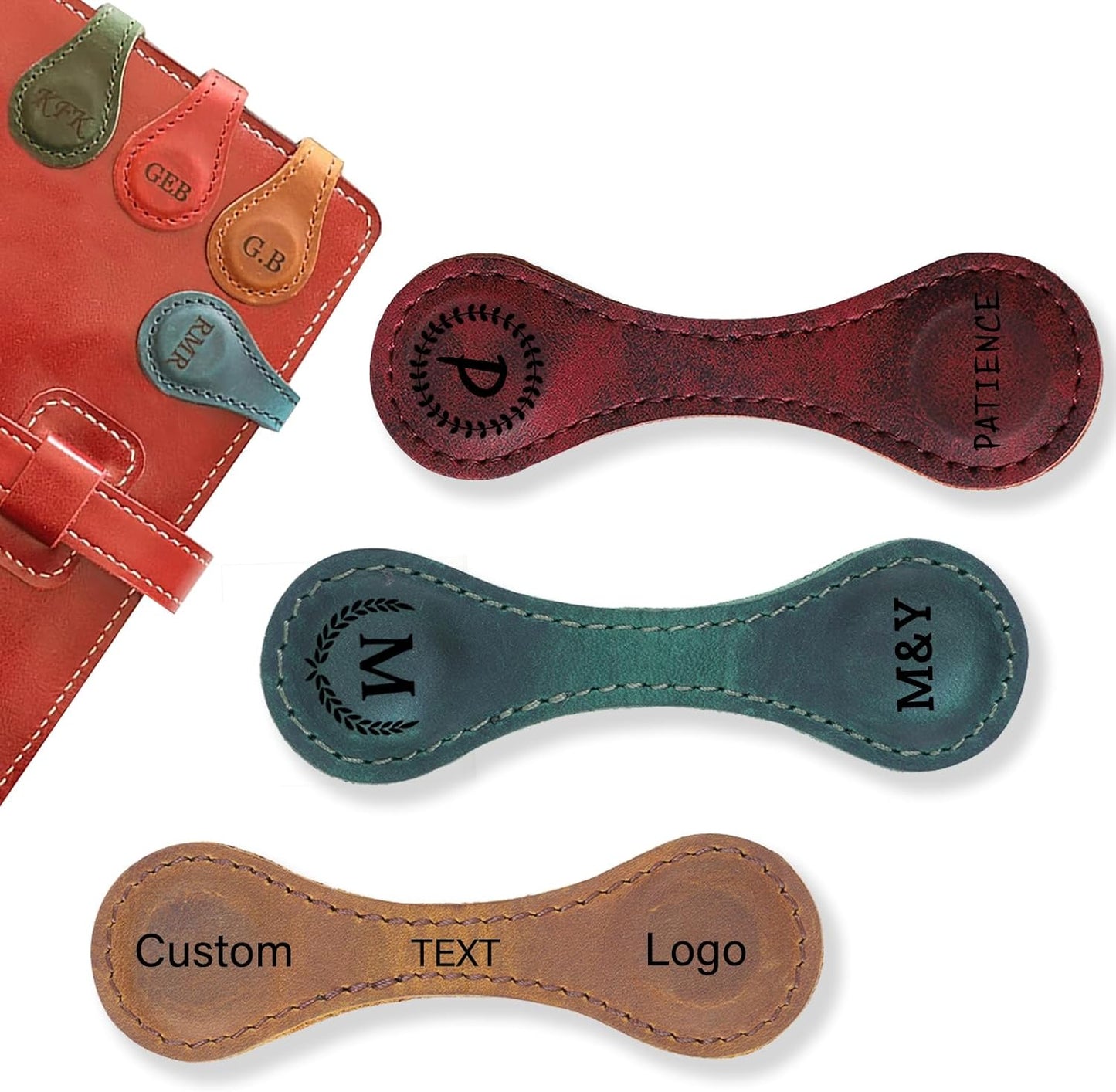 Custom Leather Magnetic Bookmarks Personalized Vintage Engraved Name Initials Text Book Marker Clips Customized Gifts for Readers Kids Book Lovers Classmate (Customizable)
