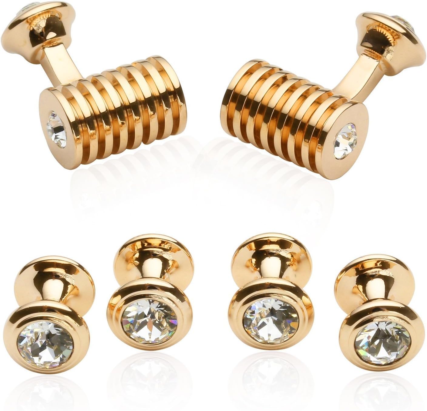 Cuff-Daddy Men's Rose Gold Clear Crystal Cufflinks and Studs Tuxedo Shirt Formal Set with Jewelry Presentation Box Storage Special Occasions Wedding Cufflinks & Shirt Accessories