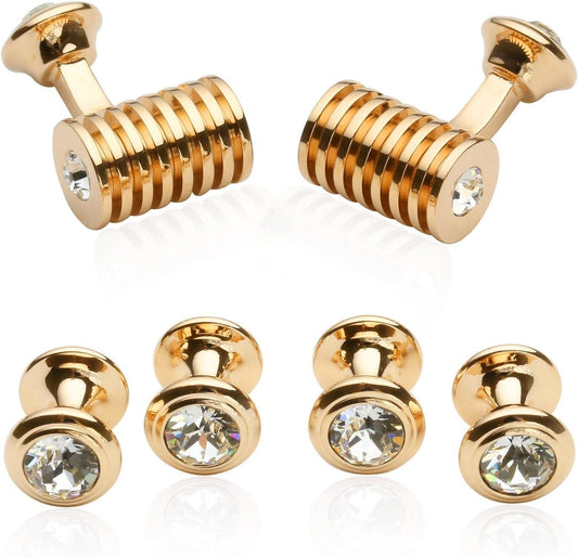 Cuff-Daddy Men's Rose Gold Clear Crystal Cufflinks and Studs Tuxedo Shirt Formal Set with Jewelry Presentation Box Storage Special Occasions Wedding Cufflinks & Shirt Accessories