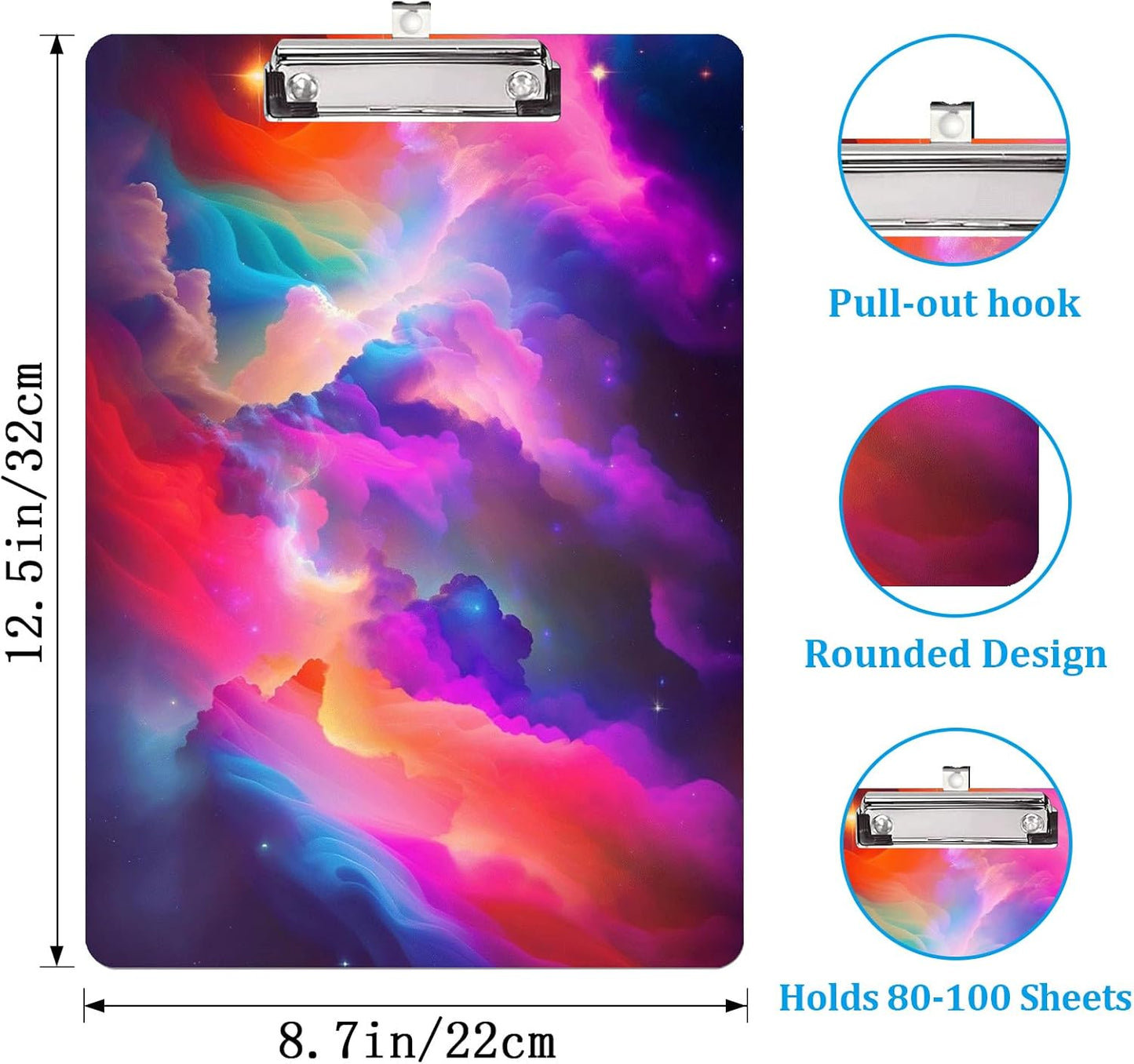 Colorful Cloud Plastic Clipboard with Finish Clip 8.7" x 12.5" Perfect for Modern Office Seminars Workshops Home School Classroom and Event