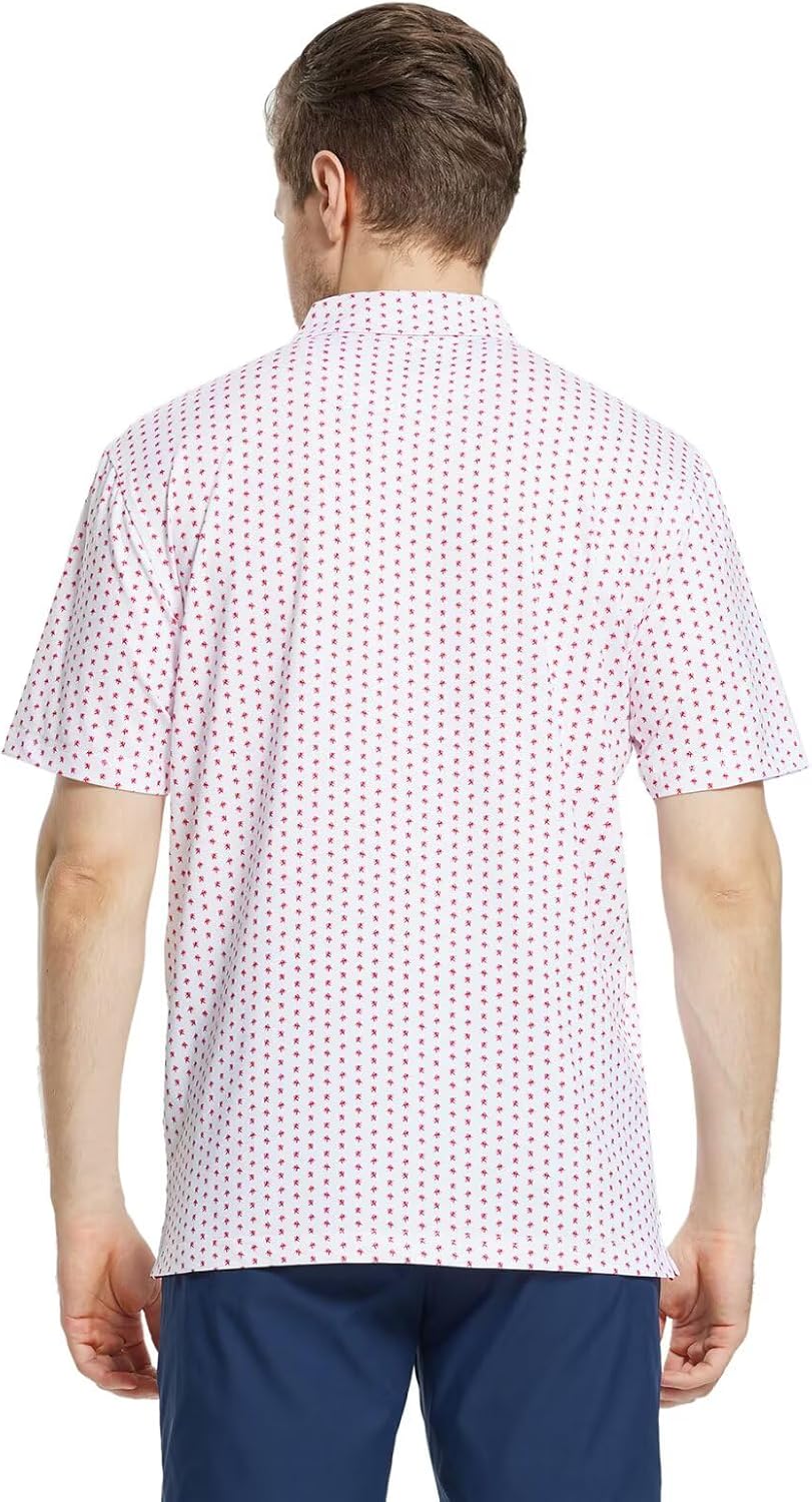 M MAELREG Mens Golf Shirt Short Sleeve Dry Fit Print Moisture Wicking Performance Patterns Collared Polo Shirt