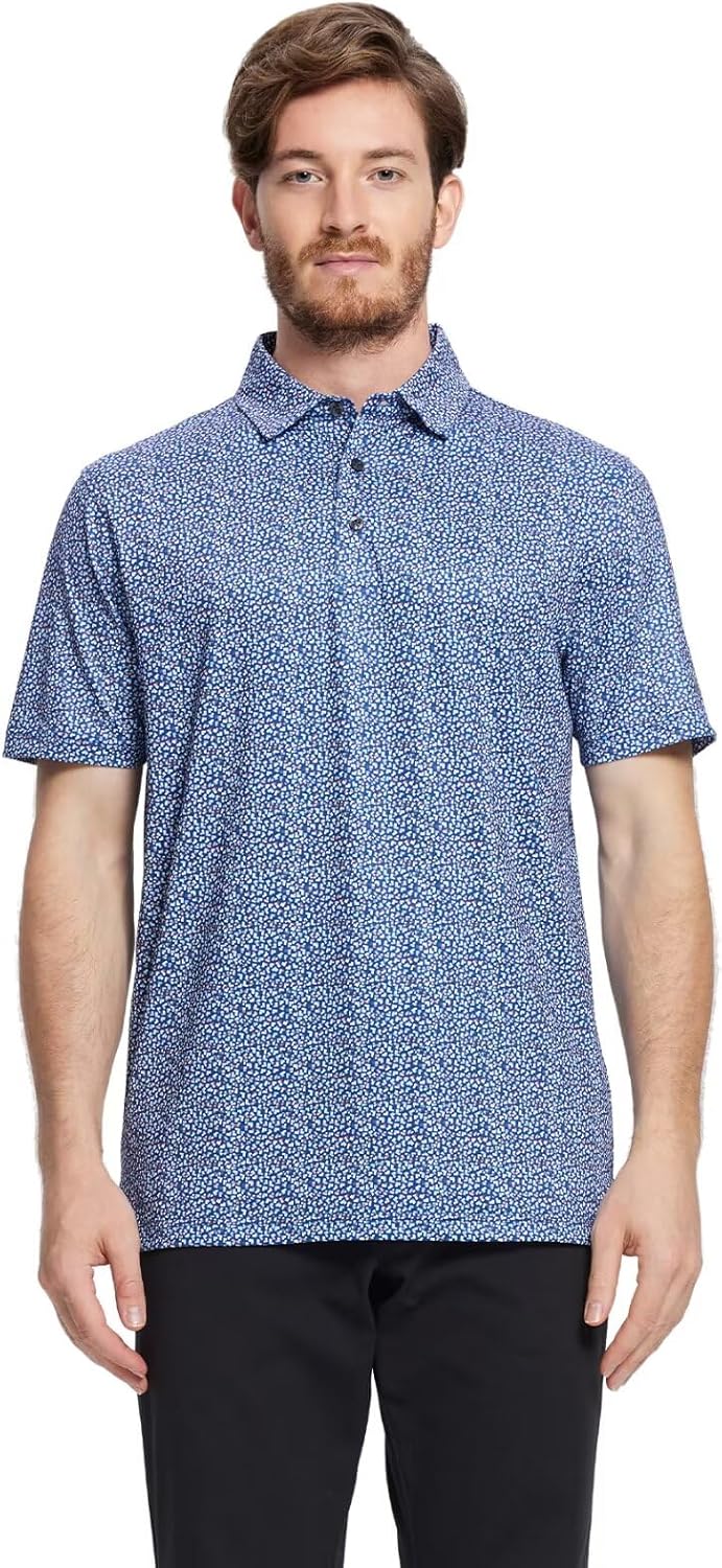 Golf Shirts for Men Dry Fit Short Sleeve Print Performance Moisture Wicking Polo Shirt