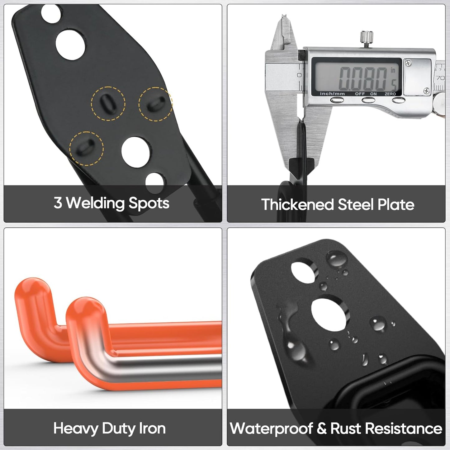 TICONN 2 Pack Heavy Duty Garage Hooks, Steel Utility Wall Storage Hooks, Wall Mount Hanger Organizer for Ladders, Bikes, Tools, Bulky Items (Medium, Black Square)