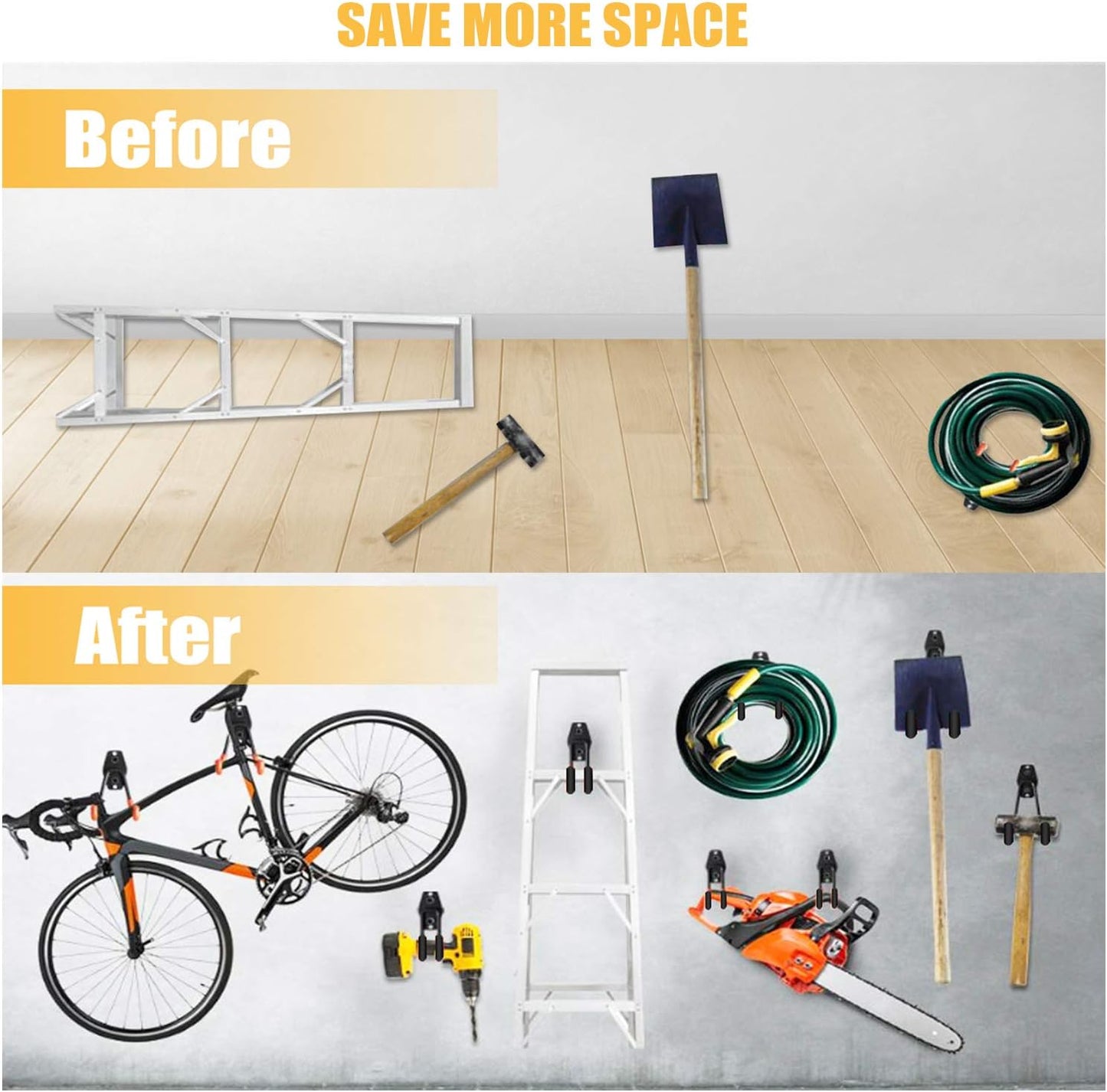 Steel Garage Storage Utility Double Hooks, Heavy Duty Hangers Wall Mount Holder J Hook Garage Organizer for Power Tools, Bikes, Ladders, Ropes, Hoses, Bulk Items Storage