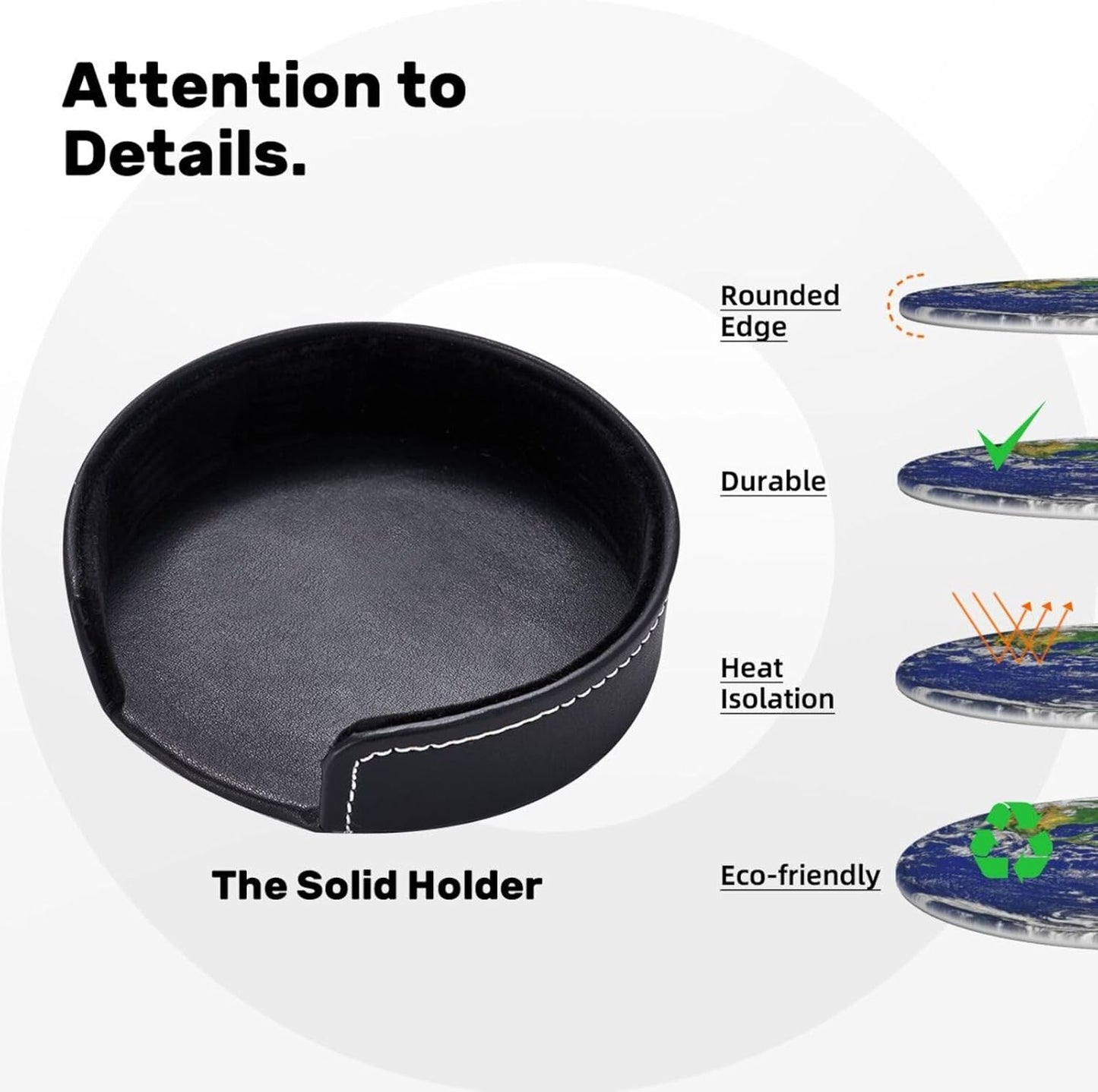 Planet Earth North and South America Map Coasters for Drinks Round Leather Coaster with Holder Set of 6 for Tabletop Protection Desk Accessories Office Home Room Decor