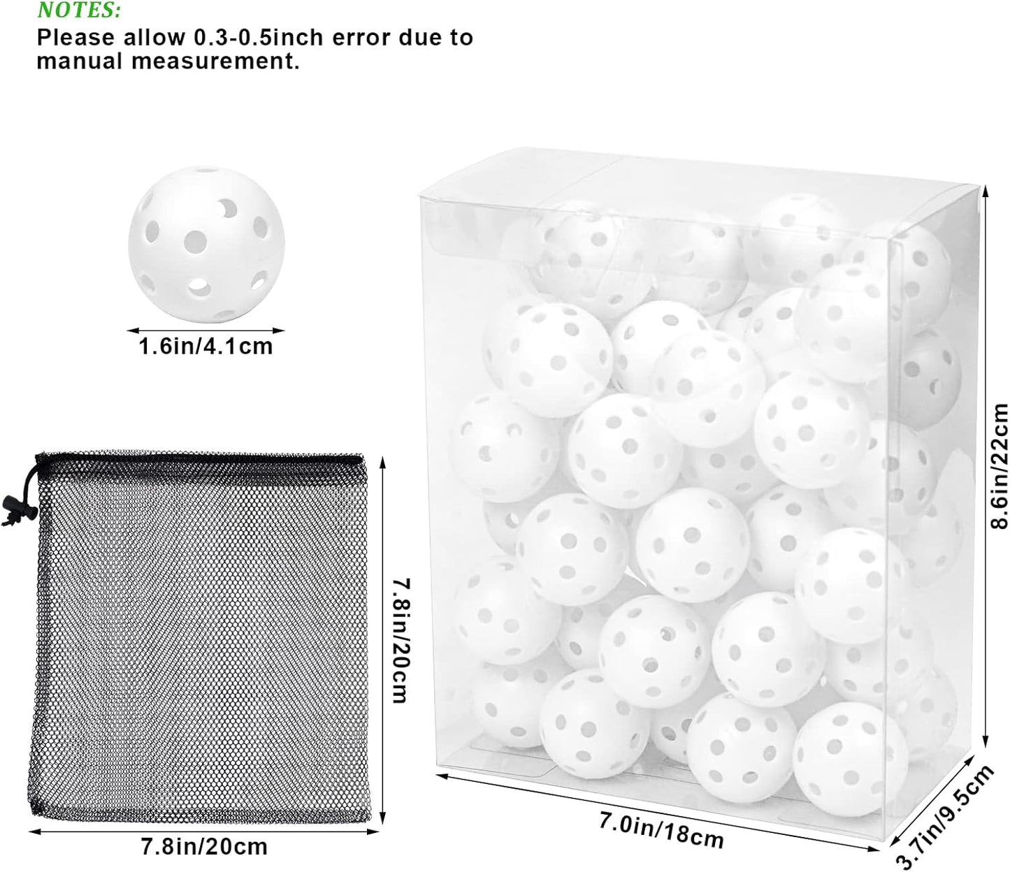 Plastic Golf Balls Practice Limited Flight Golf Training Ball Hollow Swing Practice Indoor Golf Balls with Mesh Drawstring Bag for Backyard Driving Range or Outdoor