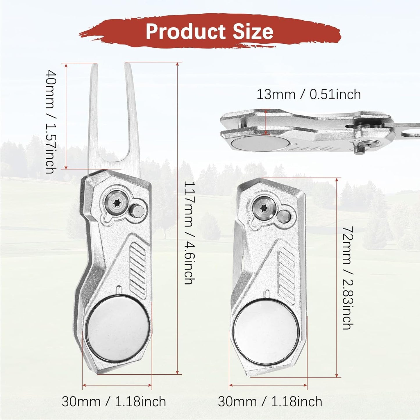 Golf Divot Repair Tool- Switch Foldable Divot Tool with Magnetic Ball Marker & Open Button Use for Golf Accessories