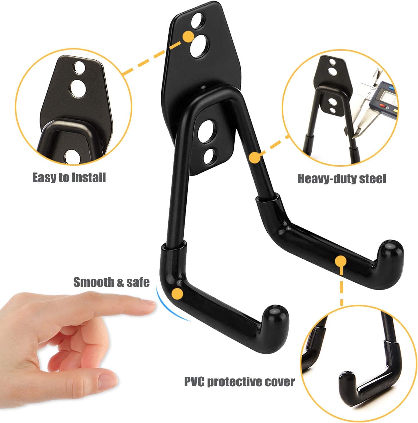 Steel Garage Storage Utility Double Hooks, Heavy Duty Hangers Wall Mount Holder J Hook Garage Organizer for Power Tools, Bikes, Ladders, Ropes, Hoses, Bulk Items Storage